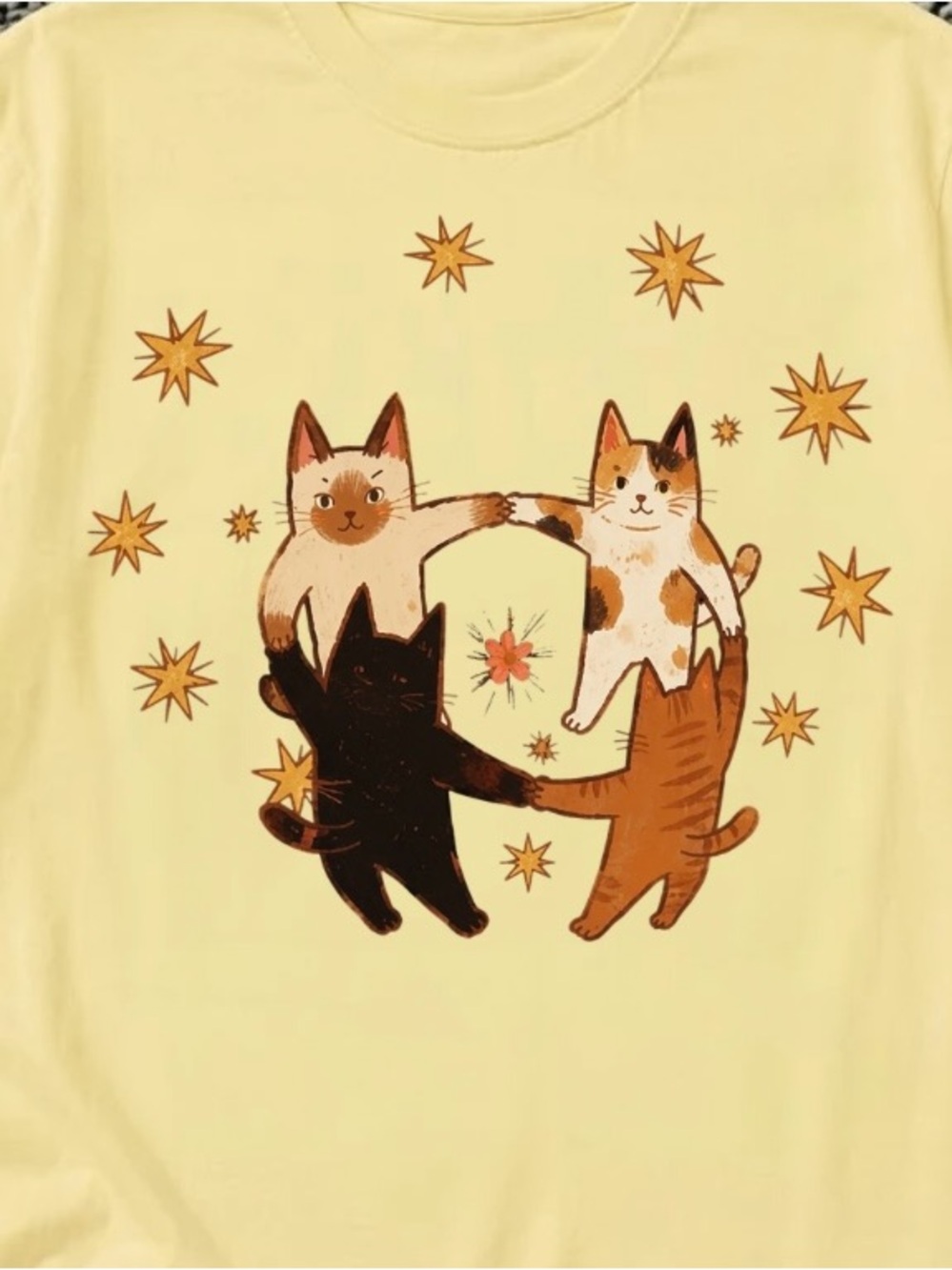 Gildan Yellowhaze Tee with Dancing Cat Trio Graphic - Picture 2 of 2